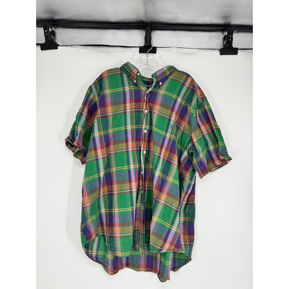 Polo Ralph Lauren Shirt Pony 2XL Big 2XB Colorful Plaid Short Sleeve Button Down